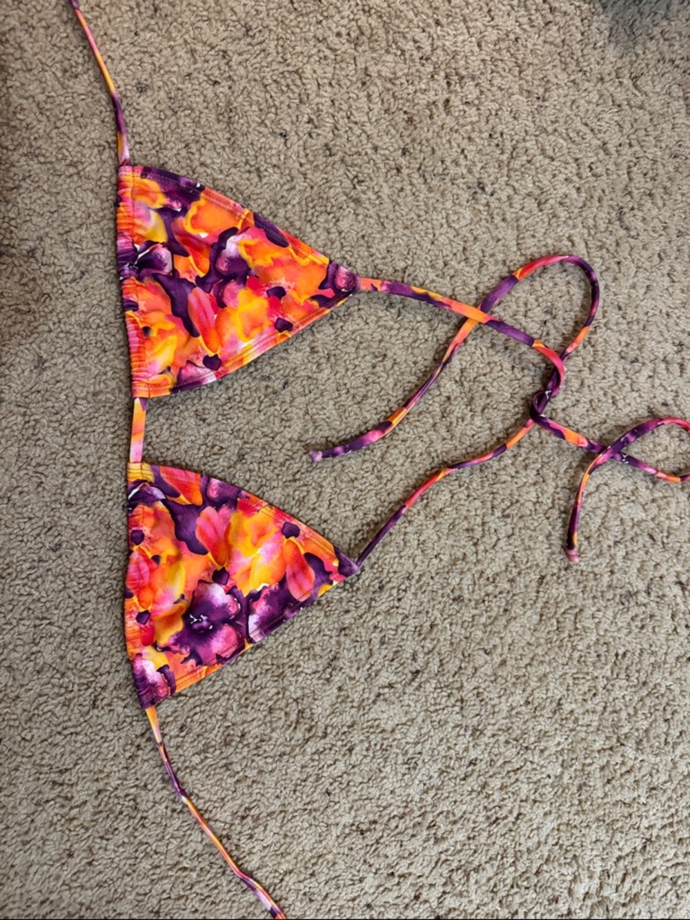 Floral Triangle Bikini Top - Pink, Orange & Purple